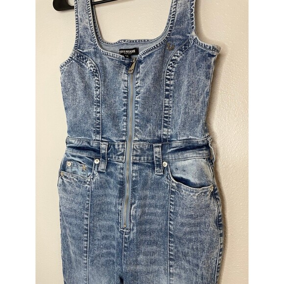 True Religion Denim Jumpsuit Womens Size S Blue Front Zip Slit Overalls - Picture 8 of 9